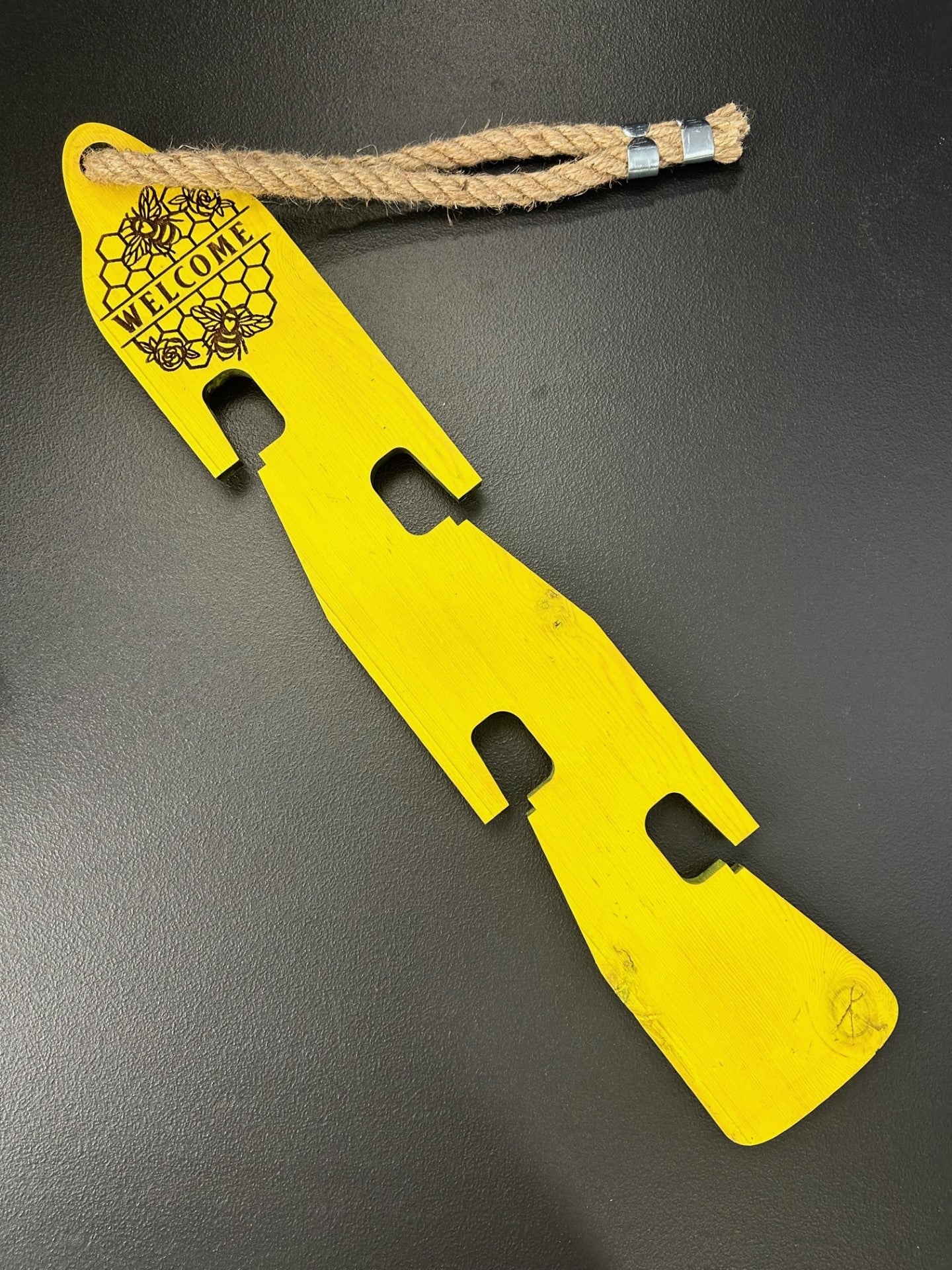 Rustic Wooden Clay Pot Hanger W/Honey Bees