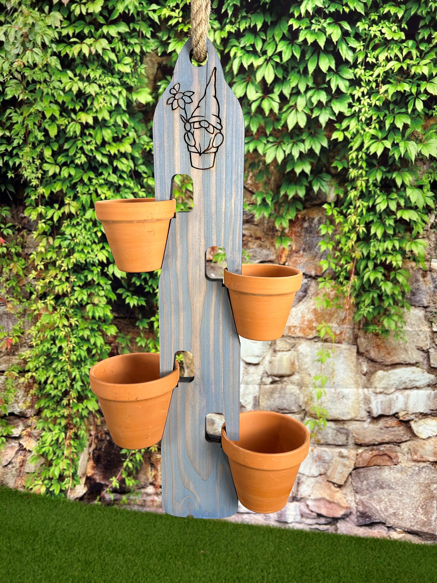 Rustic Wooden Gnome Pot Hanger