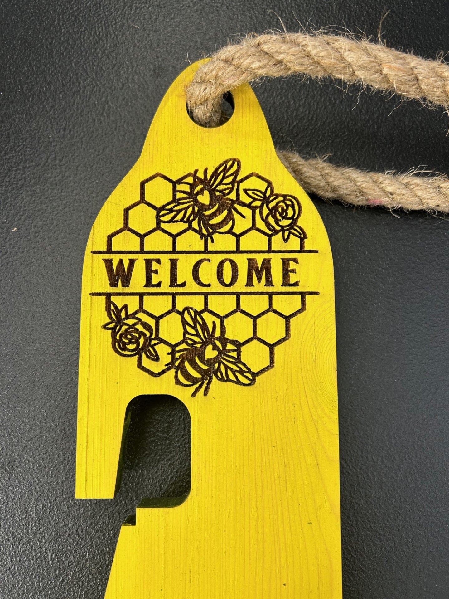 Rustic Wooden Clay Pot Hanger W/Honey Bees