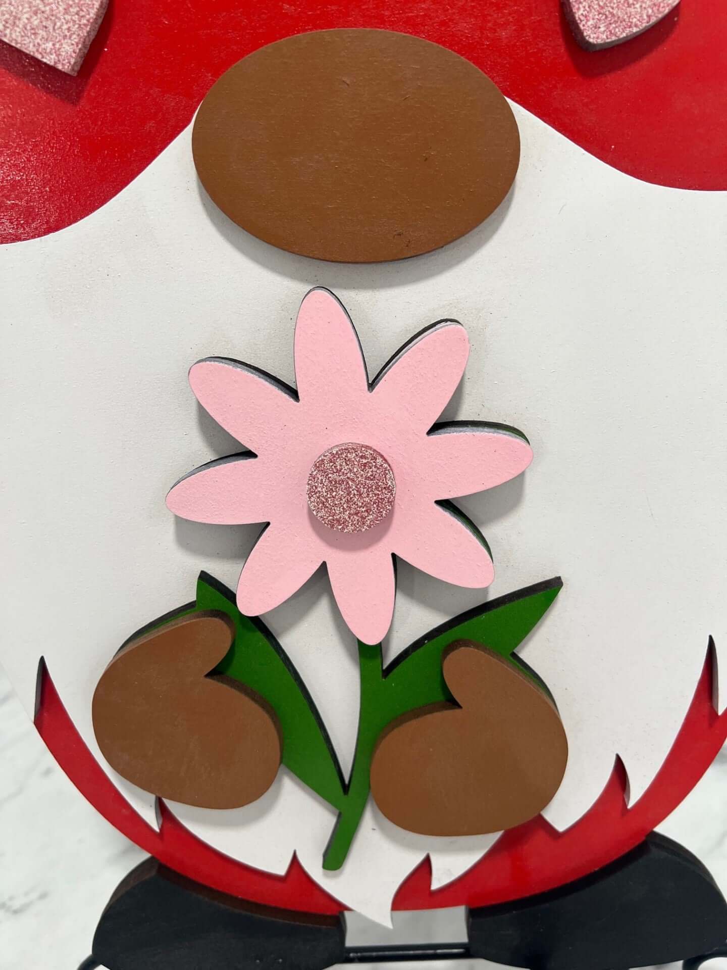 Whimsical Wooden Valentine Gnome with Flower Sign