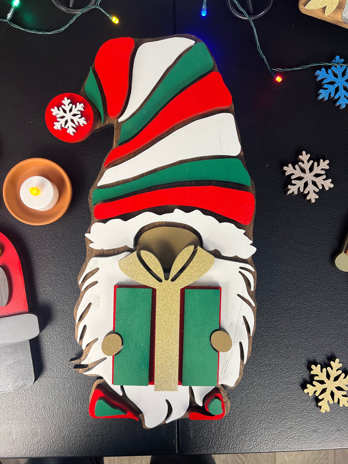 Christmas Gnome with Present- Wooden Home Decor