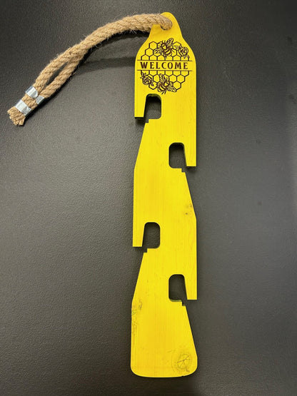 Rustic Wooden Clay Pot Hanger W/Honey Bees
