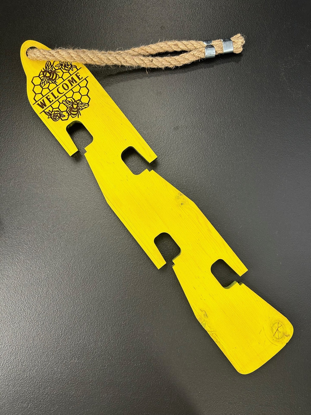 Rustic Wooden Clay Pot Hanger W/Honey Bees