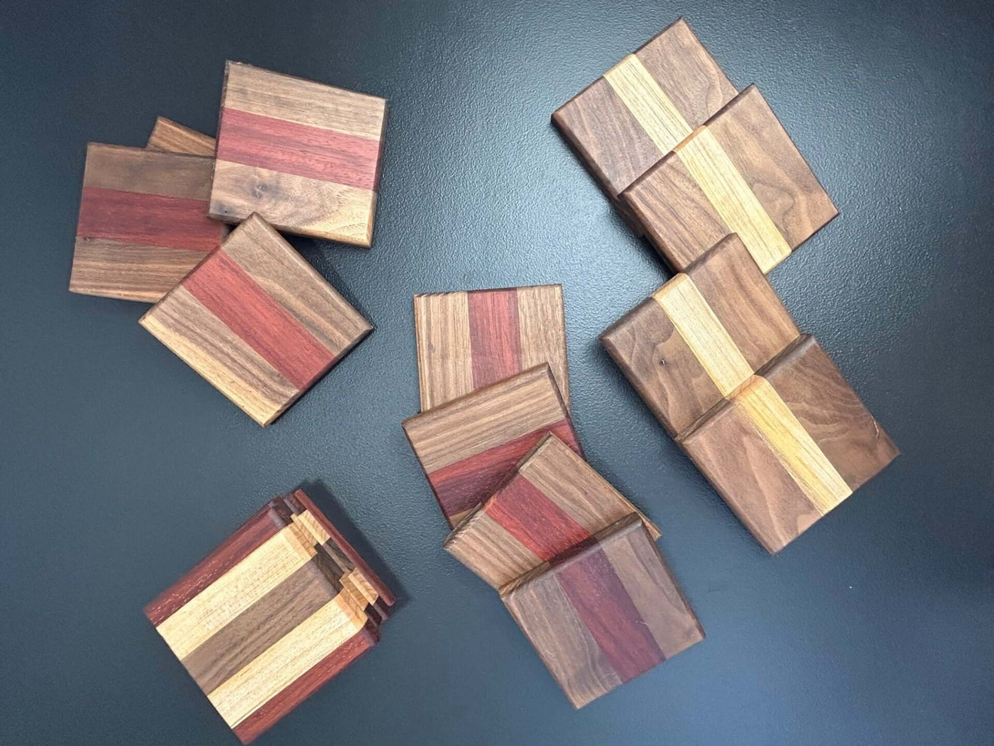 Exotic Wood Coaster Set- 4qty Blend of Wange/Padauk/White Oak