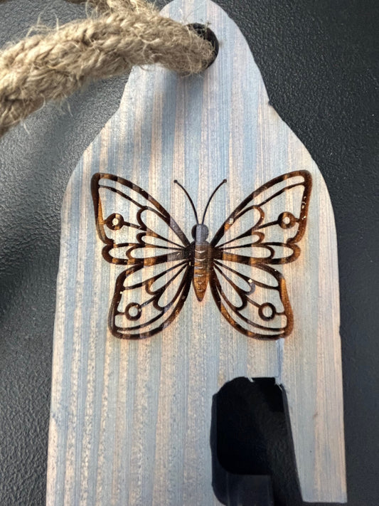 Rustic Wooden Clay Pot Hanger W/Butterfly