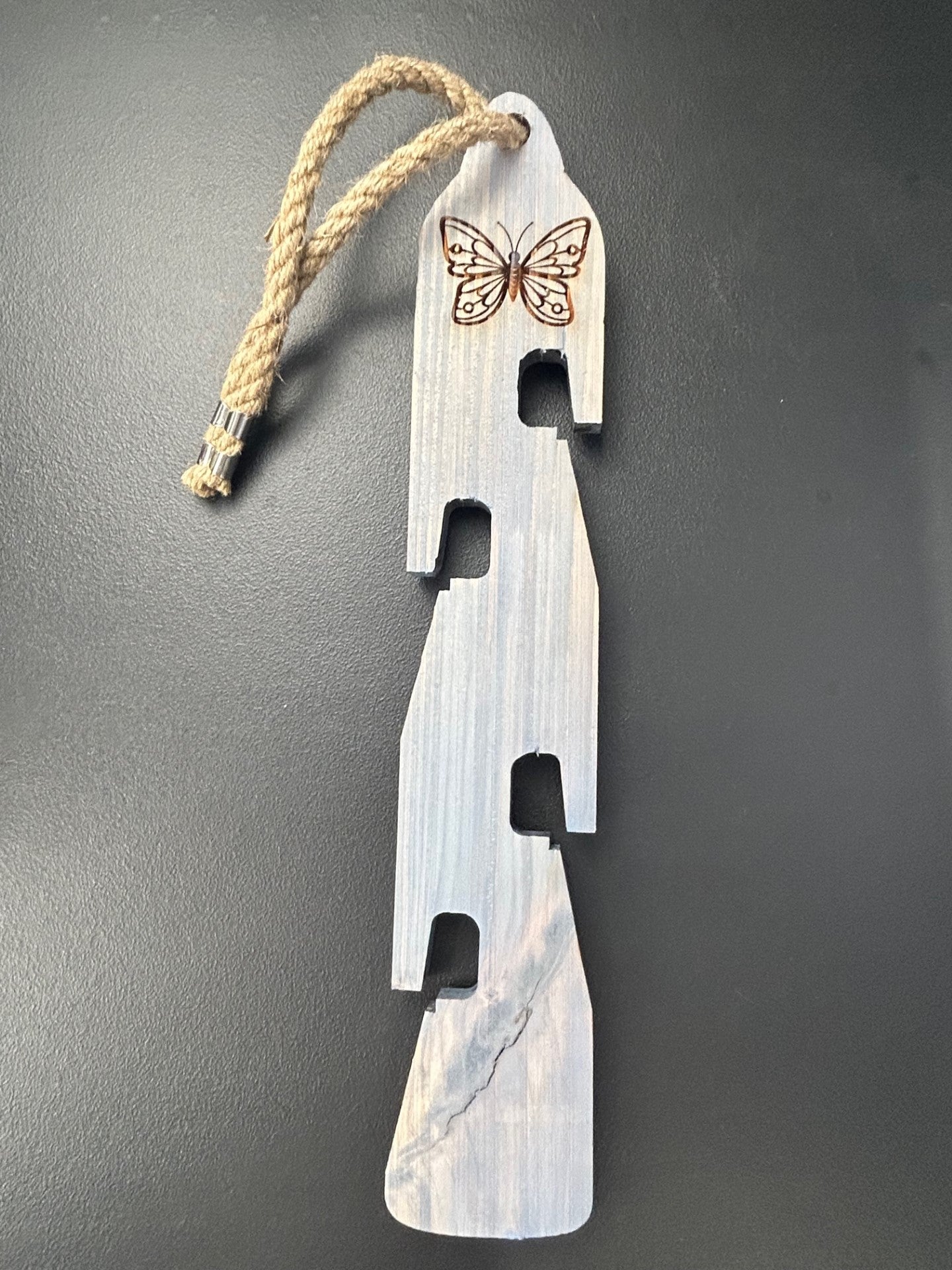 Rustic Wooden Clay Pot Hanger W/Butterfly