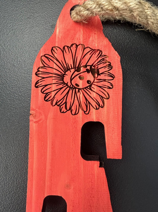 Rustic Red Ladybug Wooden Plant Hanger