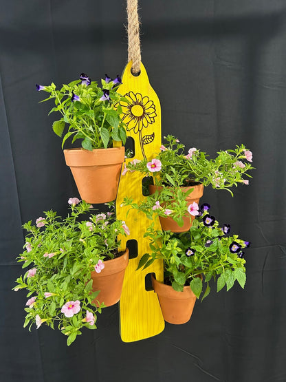 Rustic Wooden Clay Pot Hanger W/Sunflower
