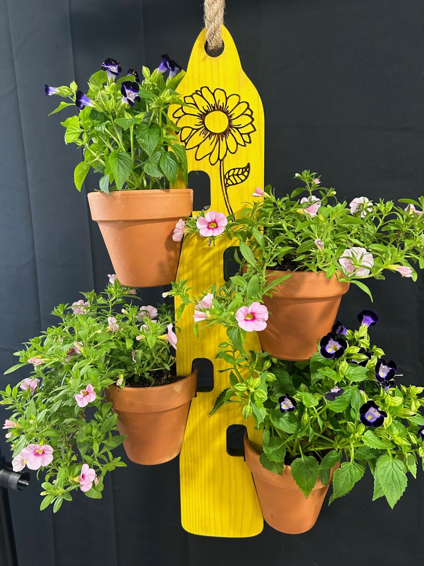 Rustic Wooden Clay Pot Hanger W/Sunflower