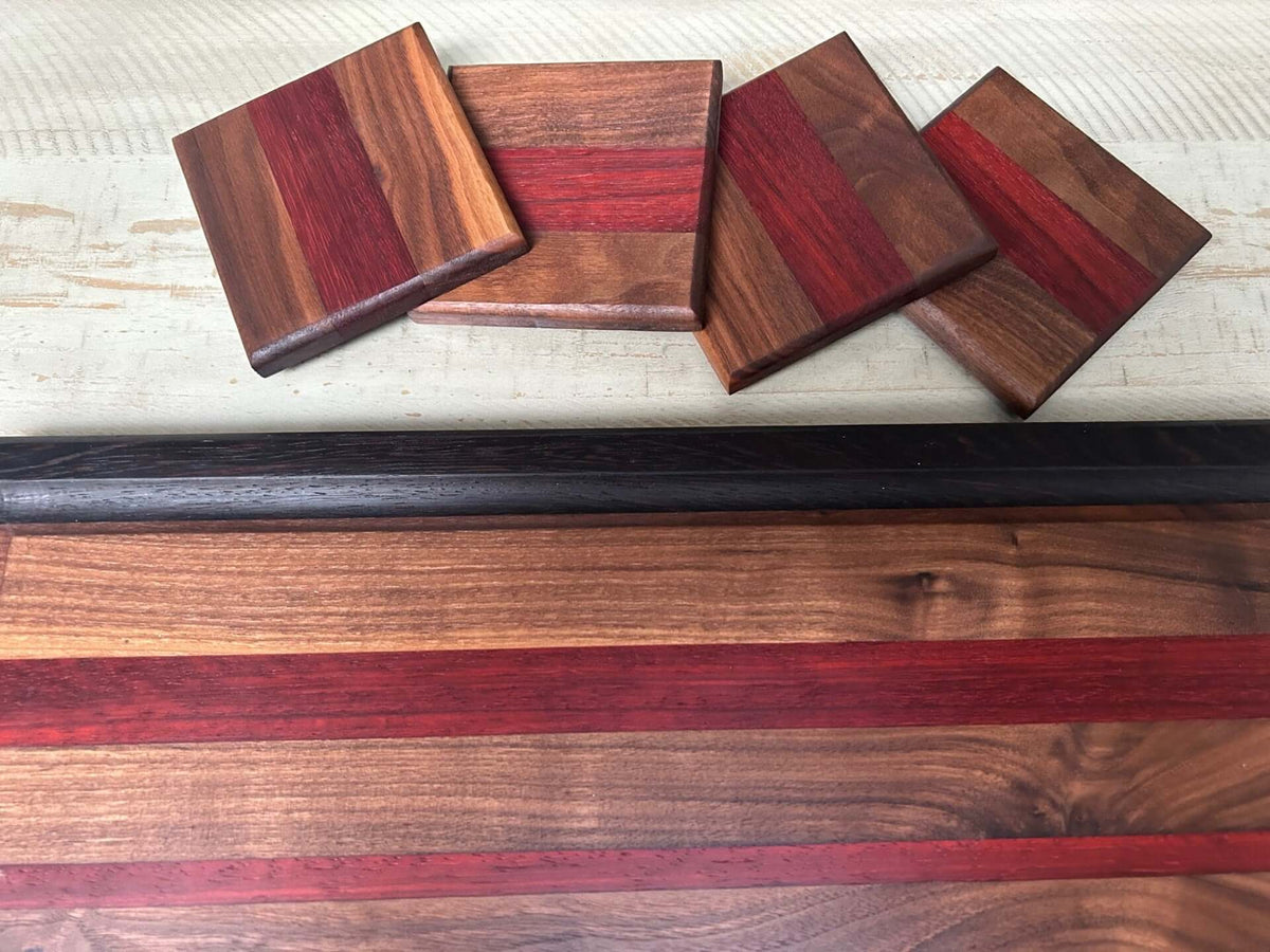Exotic Wood Cutting Board & Coaster Set