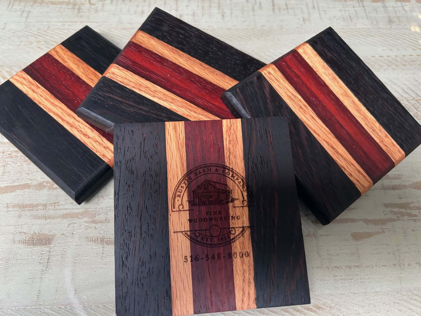 Exotic Wood Coaster Set- 4qty Blend of Wange/Padauk/White Oak