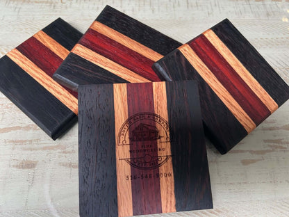 Exotic Wood Coaster Set- 4qty Blend of Wange/Padauk/White Oak