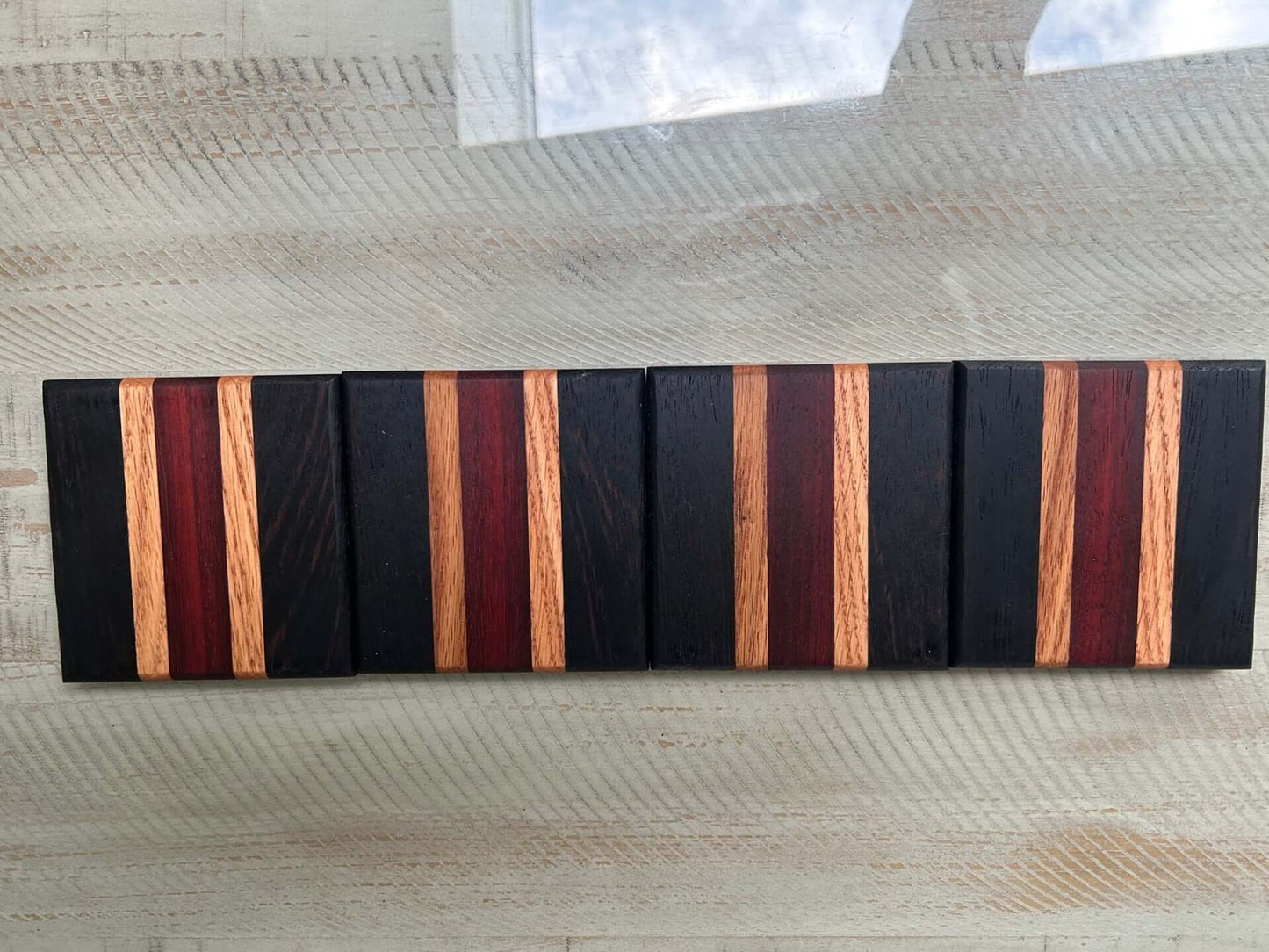 Exotic Wood Coaster Set- 4qty Blend of Wange/Padauk/White Oak