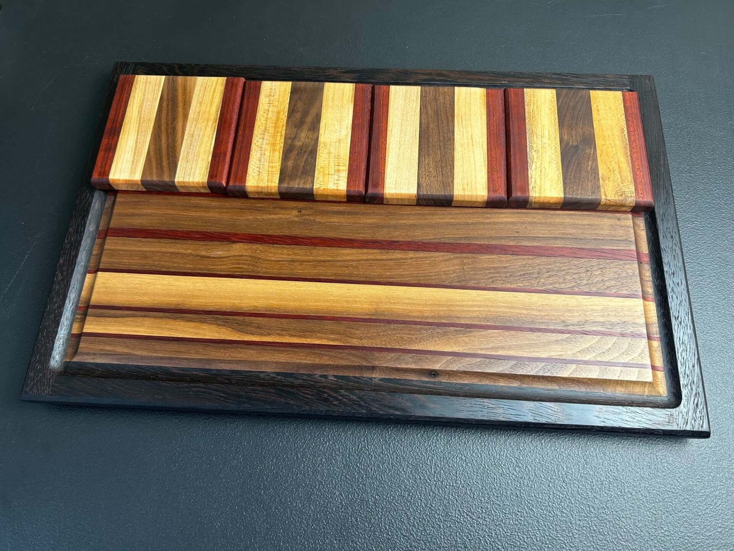 Exotic Wood Handcrafted Cutting Board & Coaster Set- Wenge/White Maple/Walnut/Red Maple