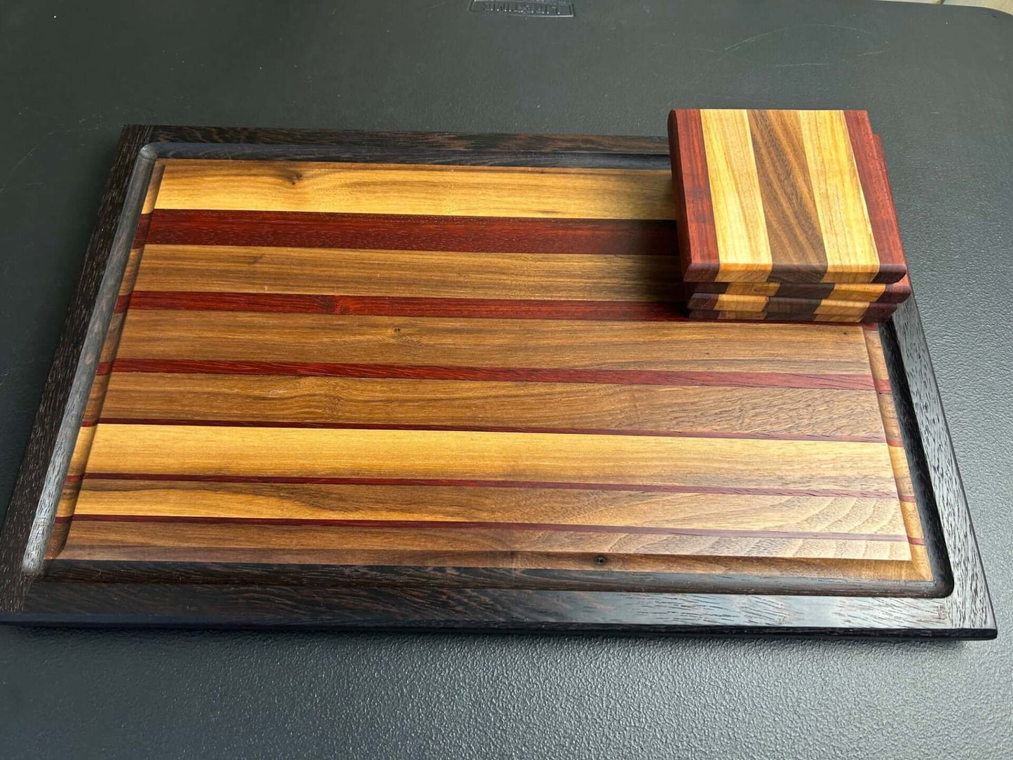 Exotic Wood Handcrafted Cutting Board & Coaster Set- Wenge/White Maple/Walnut/Red Maple