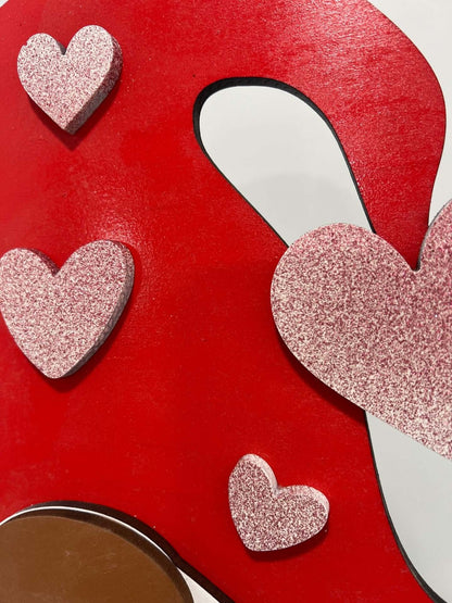 Whimsical Wooden Valentine Gnome with Flower Sign