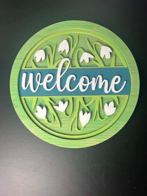 WELCOME SIGN- Simple Yet Elegant Green and White Flowers 16 1/2"