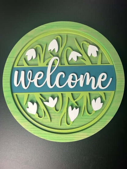 WELCOME SIGN- Simple Yet Elegant Green and White Flowers 16 1/2"