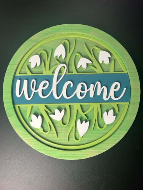 WELCOME SIGN- Simple Yet Elegant Green and White Flowers 16 1/2"