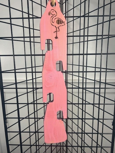 Rustic Wooden Pink Flamingo- Multi Clay Pot Hanger