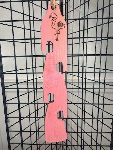 Rustic Wooden Pink Flamingo- Multi Clay Pot Hanger