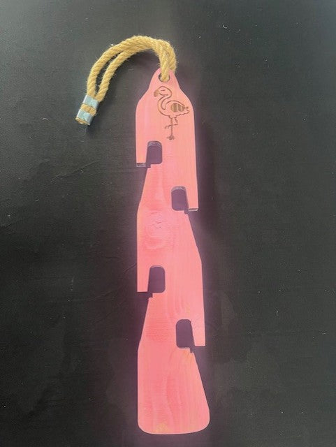Rustic Wooden Pink Flamingo- Multi Clay Pot Hanger