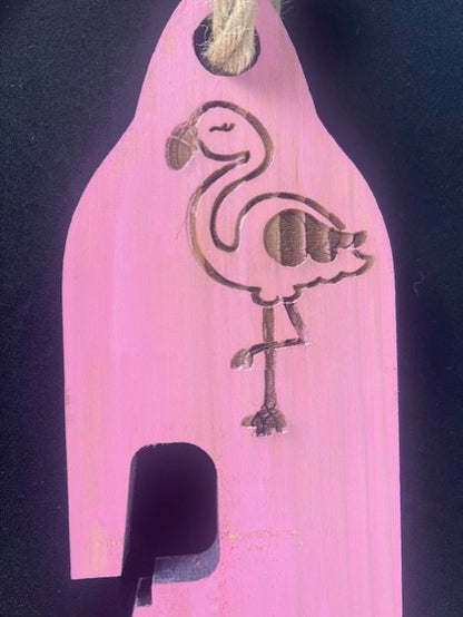 Rustic Wooden Pink Flamingo- Multi Clay Pot Hanger